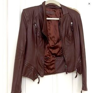 Blank NYC Faux Leather Jacket Womens Burgundy Oxblood Red Moto Zip Vegan S